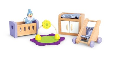 Hape Wooden Doll House Furniture Baby's Room Set with Baby| Pretend White 