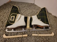 Riedell Red Wing Ice Skates Womens Size 4 White Leather Vintage Carry Case
