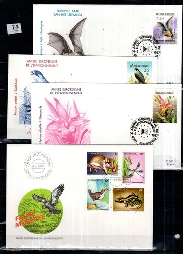 // BELGIUM, LUXEMBOURG 1987 - 4 FDC - BIRDS, BATS, FLOWERS