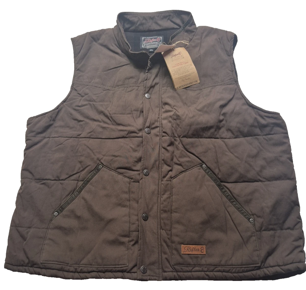 Rafter C Cowboy Collection Insulated Vest Mens 2XL Brown Snap Western Gilet