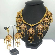 1 Thai Jewelry Dance Show Wedding Party Earring Clip Mult Gold Necklace Mini Set