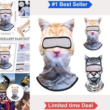 3D Cat Ski Balaclava Face Mask with Ears Cute Animal Print Yellow Lightweight