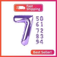 Purple 7 Balloon - Number Balloon 40 Inch, 7th Purple Birthday Decorations