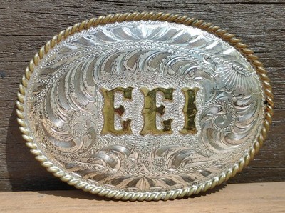 Sterling Silver Front EEI Initial B-K Silversmiths Vintage Western Belt Buckle