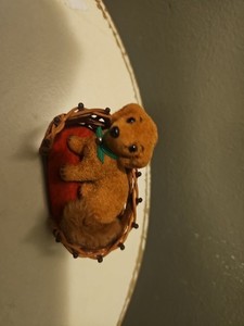 VTG Rare 1970 Short Haired Dachshund in Wooden Bed Weiner Dog Figure 2.5" x 3"