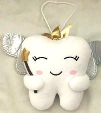 Plush White Tooth Fairy 7 In Pocket To Hold Tooth , Silver Wings , PRE-OWNED