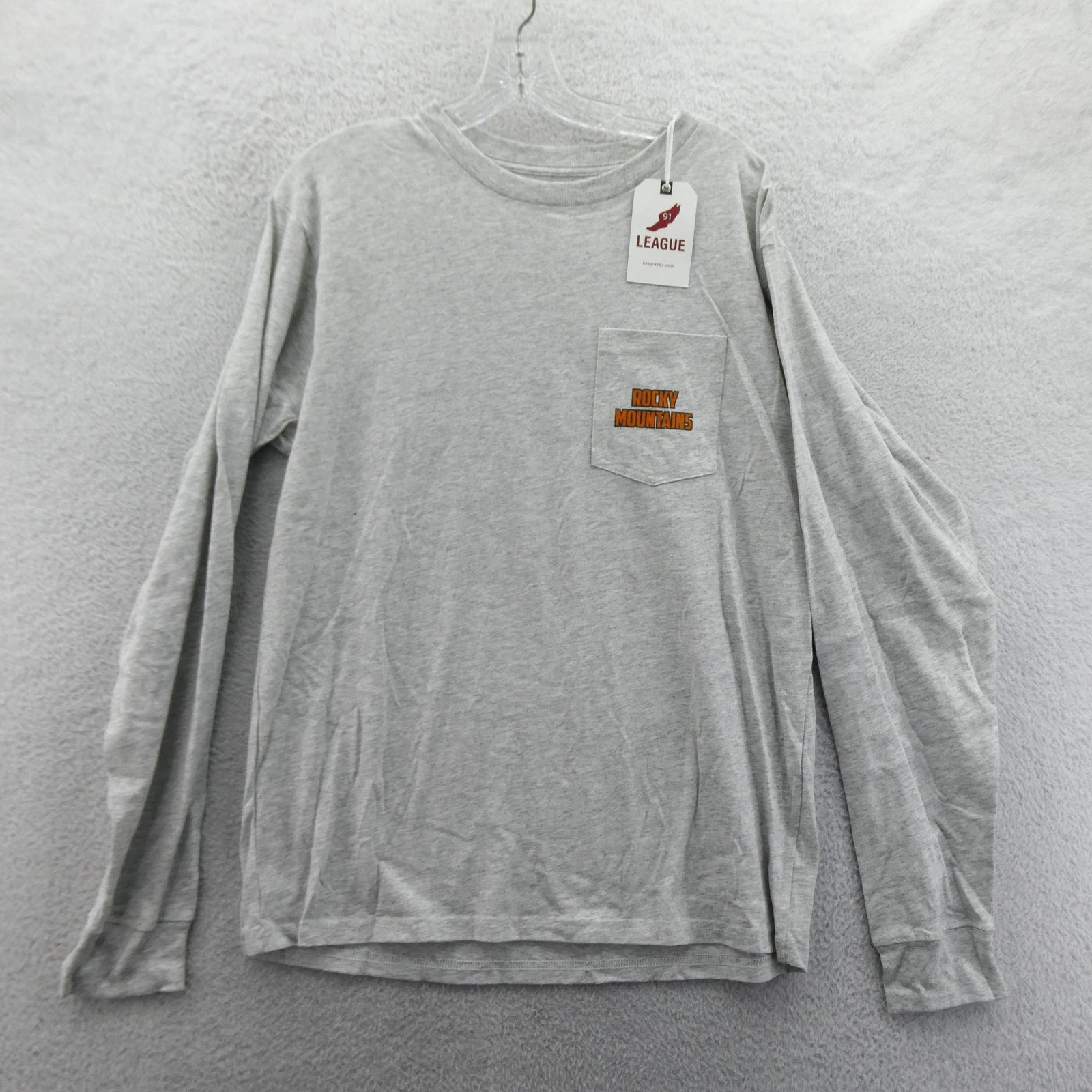 League Shirt Mens Large Rocky Mountains Gray Long Sleeve Pocket Tee Cotton New