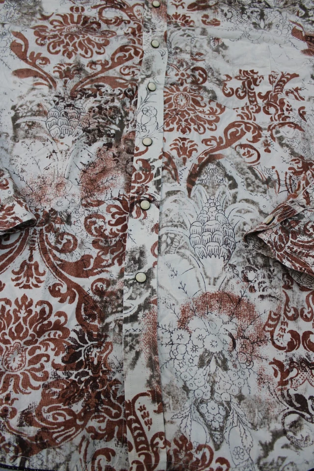 Camisa masculina Indigo Palms 2XL marrom branca floral paisley botão para cima casual algodão - Imagem 3 de 4