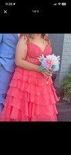 Sherri Hill 56866 Coral A-Line Chiffon Prom Pageant Gown Dress Size 16