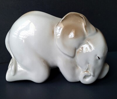 Vintage Lomonosov Porcelain Sleeping Baby Elephant Figurine USSR ЛФЗ Russia 60s