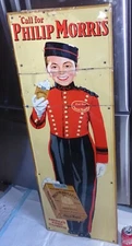 VINTAGE 1952 PHILLIP MORRIS JOHNNY BELL HOP BOY MAN CIGARETTE TOBACCO METAL SIGN
