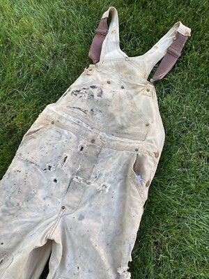 Vintage 40s 50s Lee Beige Canvas Painter Overalls Distressed