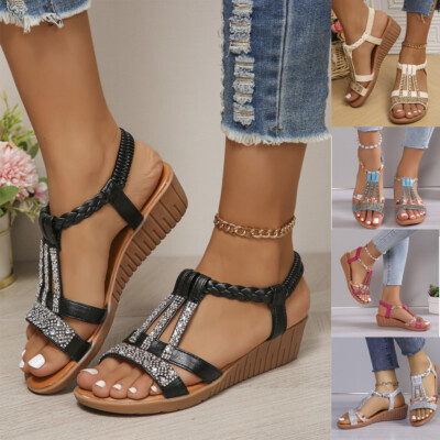 Ladies Summer Sandal Strappy Wedge Sandals Womens Nonslip Open Toe Beach  Shoes | eBay UK