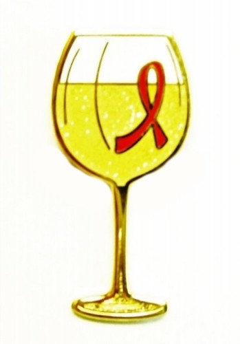 Red Ribbon Pin White Wine Glass Cancer Cause Awareness Tasting Fund Raising New - Picture 5 of 8
