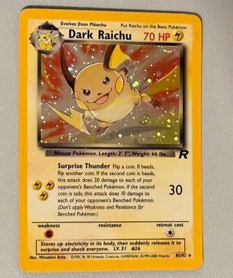 Dark Raichu 83/82 Team Rocket Holo Foil Secret Rare Y2k 2000 Vintage Pokmon TCG | eBay Dark Raichu 83/82 Team Rocket Holo Foil Secret Rare Y2k 2000 Vintage Pokmon TCG | eBay