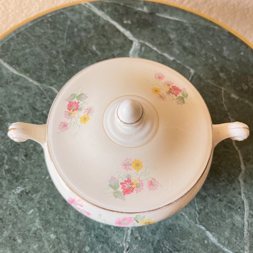 Vintage Homer Laughlin Eggshell Nautilus Sugar Bowl + Georgian Floral Saucer Lot - Picture 9 of 15