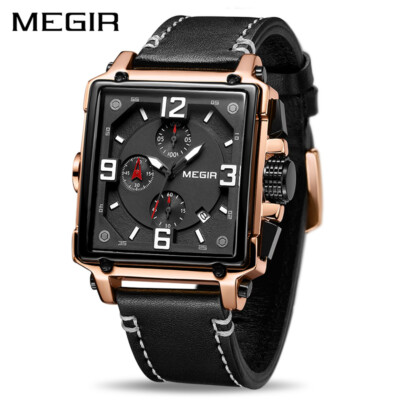 MEGIR Creative Men Watch Chronograph Quartz Watches Men Leather Sport--