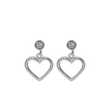 925 Sterling Silver Dangle Heart Cubic Zirconia Stud Post Earrings Gift PE38