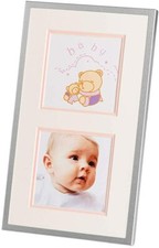 Baby Girl Pink Picture Photograph Frame with 2 Photo Window 3.25" x 3.25" Silver