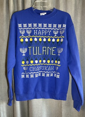 Champion Happy Tulane Chanukah Hanukkah Blue Sweater