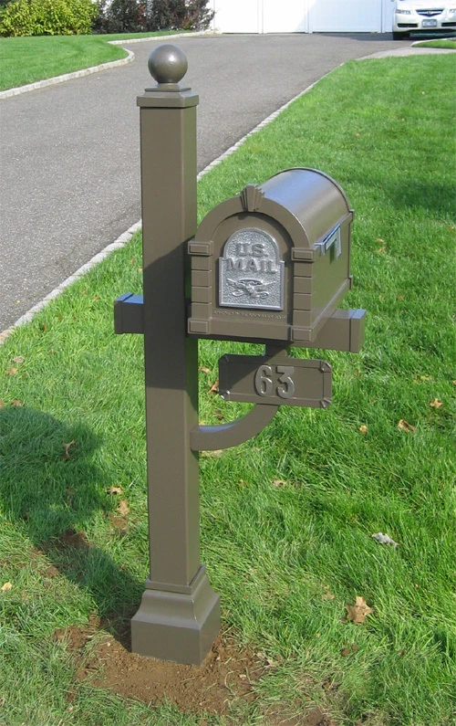 Gaines Keystone Mailbox, Deluxe Mail Box Post with cuff, Address Number Sign