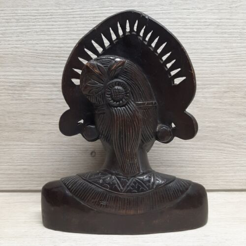 Vintage Woman Bali Head Bust Carved Carving Hard Wood Balinese Wooden - Picture 2 of 15