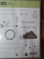 Stampin' Up -HELLO LOVE Host Cling Stamp Set -12 stamps -USED in Package