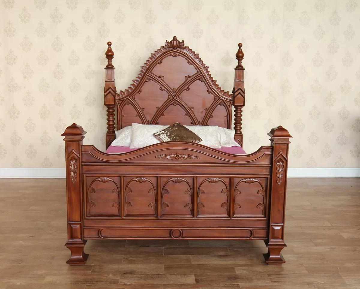 Empire Gothic Bed Frame Solid Mahogany Handcarved 4 6