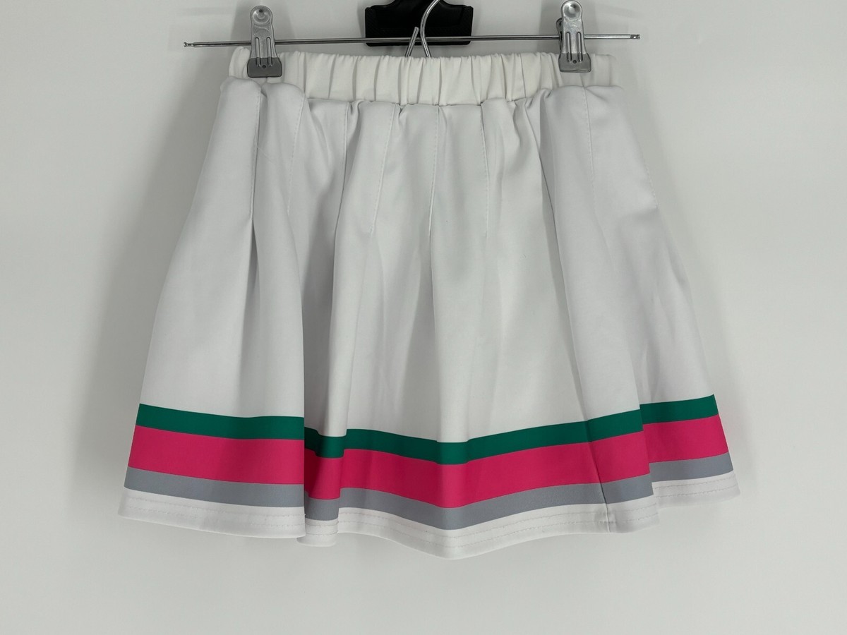 Girls Costume White Green Pink Gray Cheerleader Skirt Youth Size Large 7/8  Years