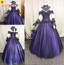 Gothic Black Purple Wedding Dresses Off Shoulder Lace Applique Satin Bridal Gown