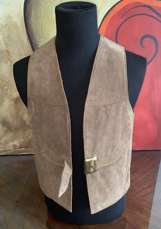 Vintage 1970s Western Cowboy Mod Buckle-Front Suede Vest Men's Size 40