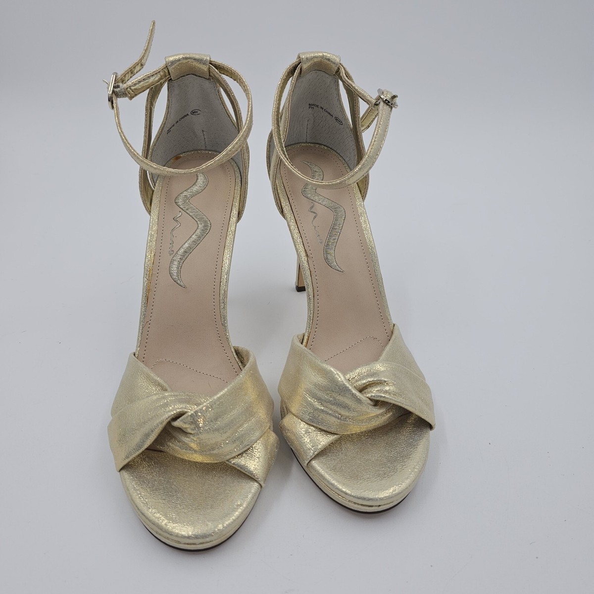 Nina Evelixa Gold Metallic Knot Front Ankle Strap Heels Dress Shoes Size  7.5 M | eBay