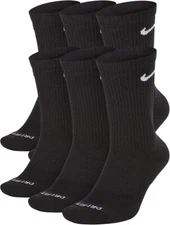 Nike Everyday Plus Cushion Drifit UNISEX Crew Socks, Size LARGE - Black - 6 Pair