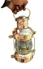Brass & Copper Nautical Ship Lantern Maritime Leeds Burton Anchor Oil Lamp Gift