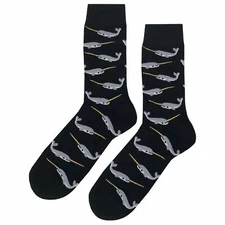 NWT Narwhal Dress Socks Novelty Men 8-12 Black Crazy Fun Sockfly
