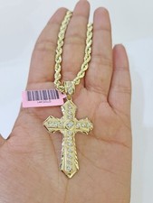 14k Yellow Gold Rope Chain Cross Pendant Charm SET 4mm 22 Inch Necklace REAL