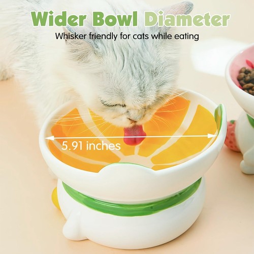 15° Tilted Raised Cat Bowl Lemon Shape Anti-Vomit Small Pet Feeder Stand - Picture 6 of 8