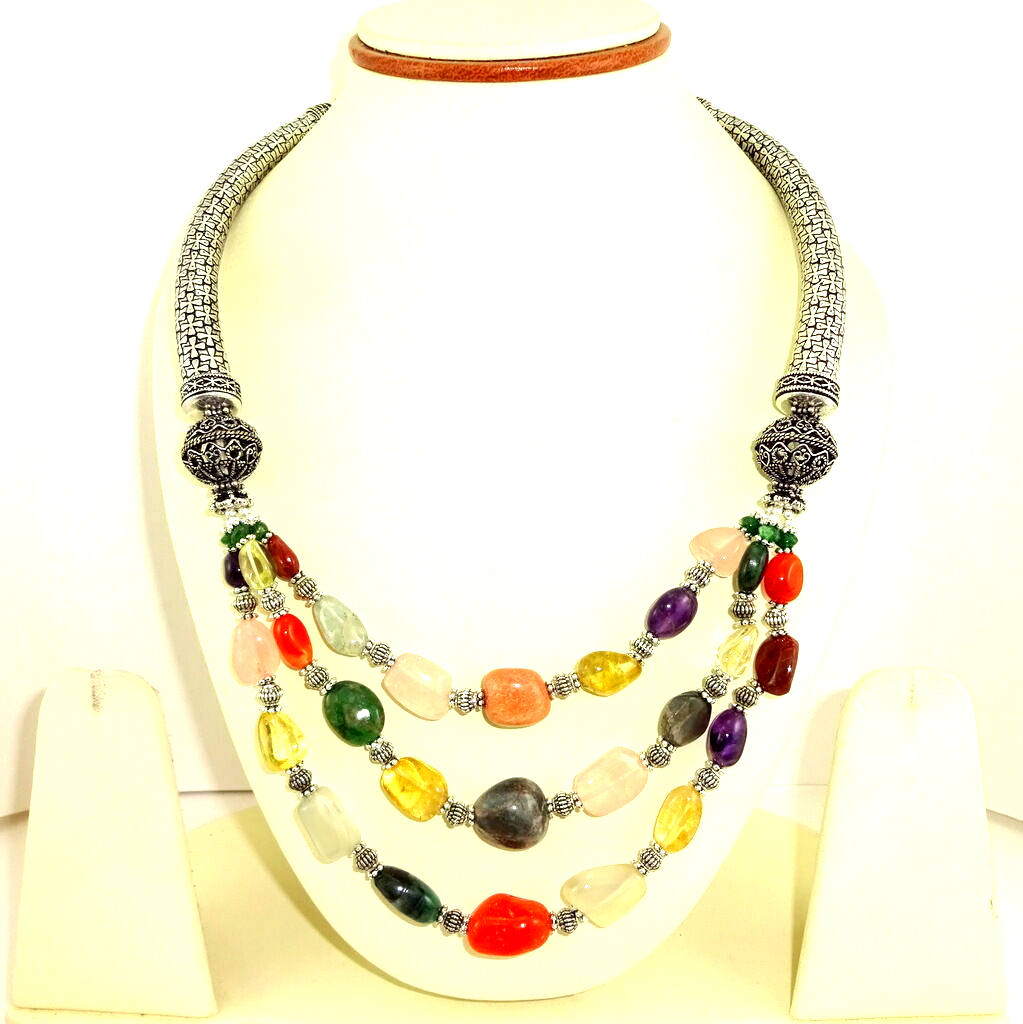 Natural Gemstone Beaded Necklace in Aventurine Citrine Carnelian Amethyst-image