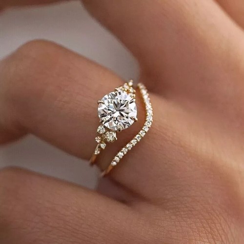 Round Cut Lab Created Diamond Special Wedding Gift Ring Set 14K Yellow Gold Fn