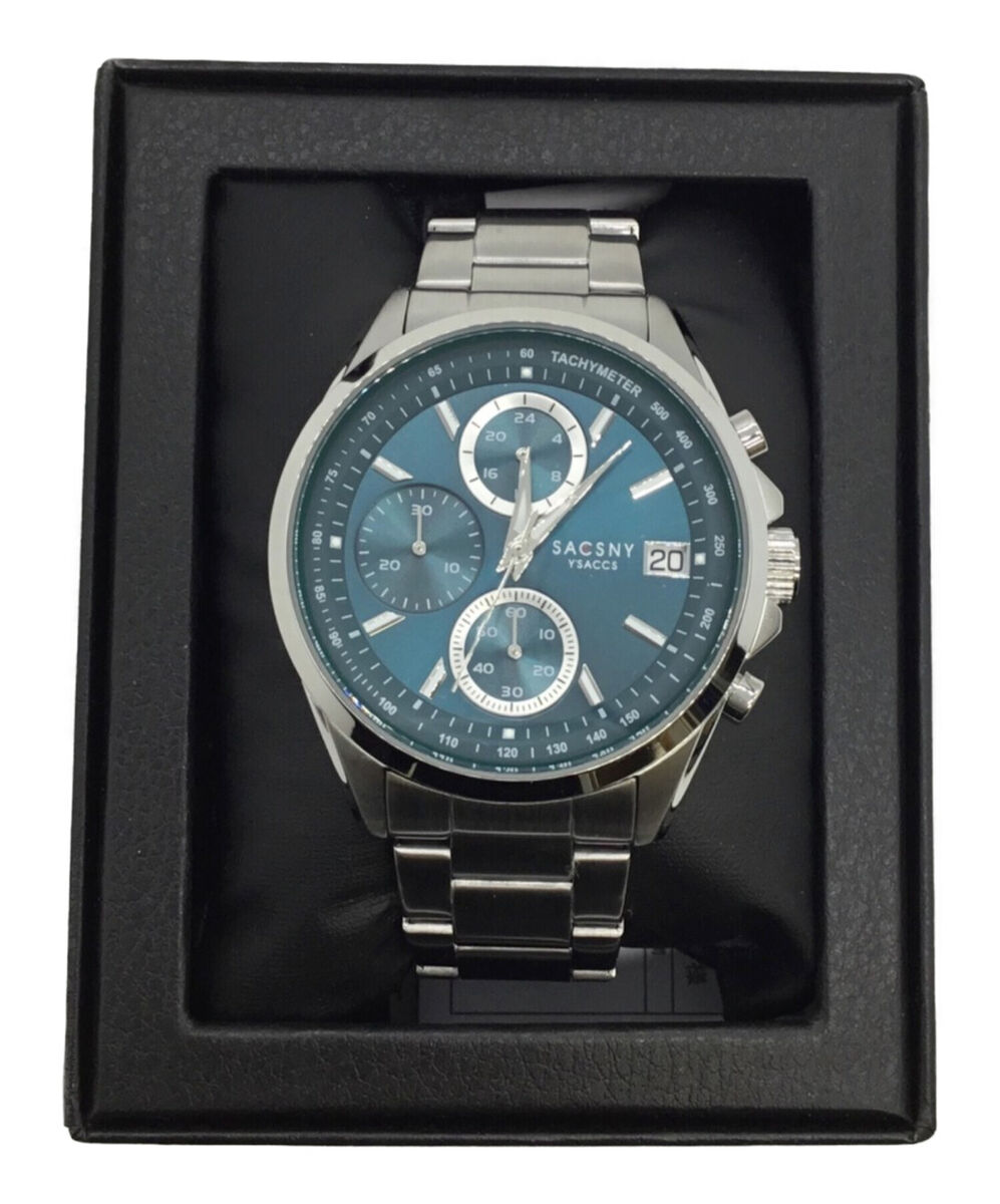 SACSNY Y'SACCS Chronograph Quartz Analog Date Mens Green Silver Watch Used SACSNY Y'SACCS Chronograph Quartz Analog Date Mens Green Silver Watch Used