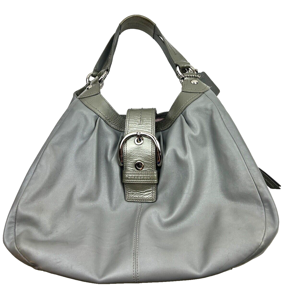 バッグ Coach Hobo Oneshoulder Bag Gray Coach Soho Hobo Shoulder Bag Large Gray Leather Silver Patent