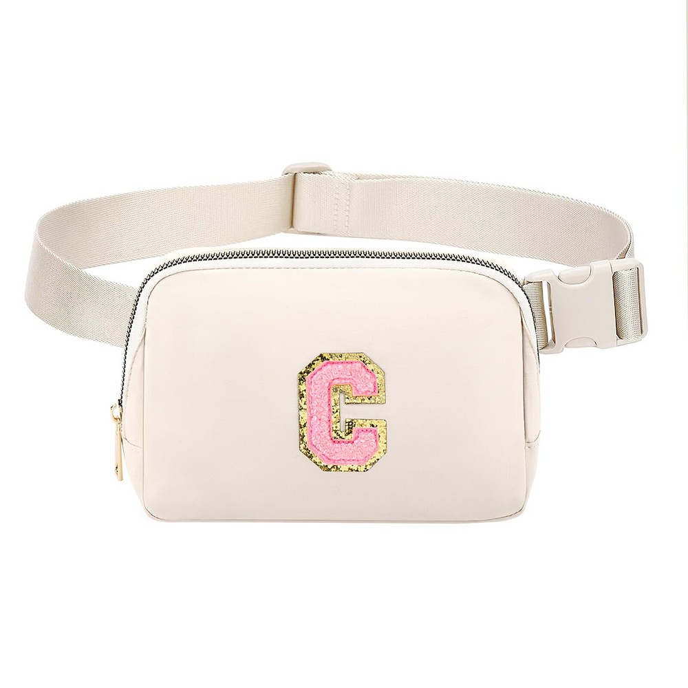 Belt Bag Fany Pack Crossbody Waist Bag with Initial Letter Patch for Women Te...