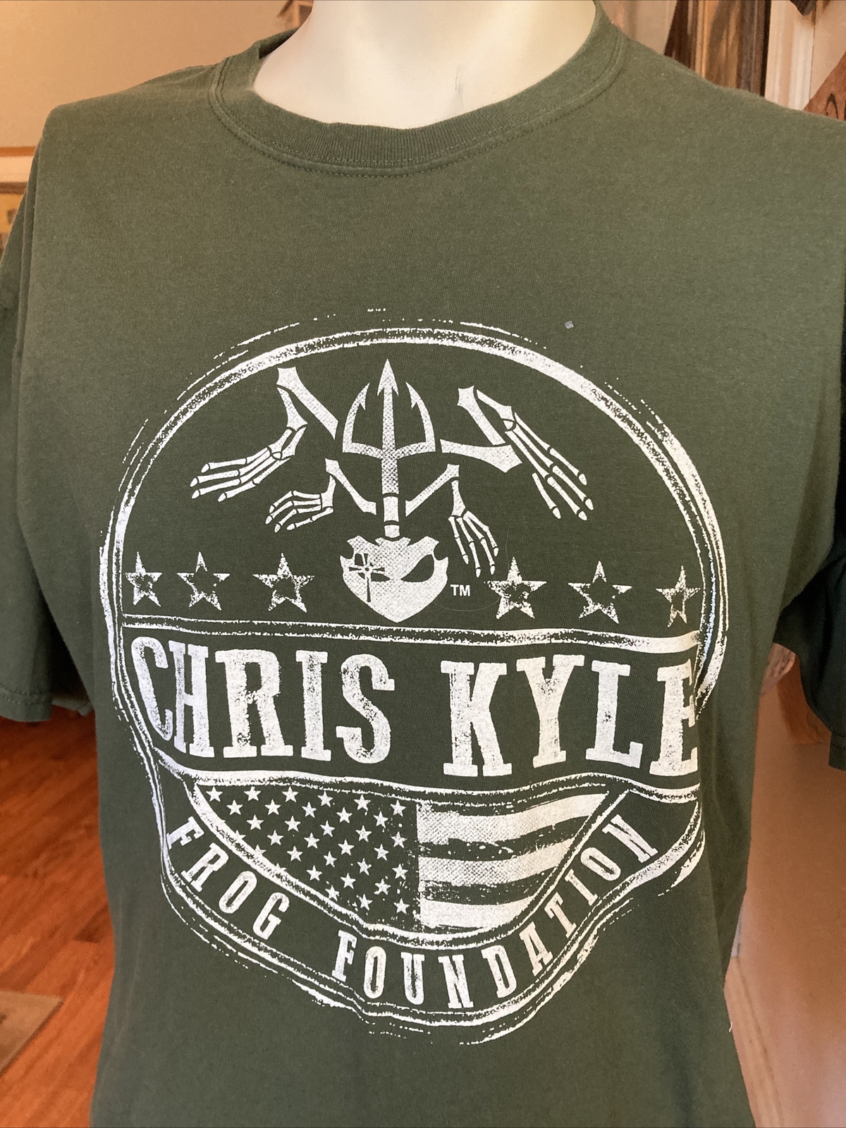 Chris Kyle Frog Foundation Logo Men's T Shirt Large Green American