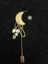Singular Crescent Moon Rhinestone Gold Earring