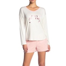 NWT Juicy Couture Pajama Top Shorts Set-Comfort, Snow White, M, MSRP 68