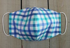 Blue and Green Plaid pattern 100 Cotton Face Mask. Hand sewn mask made in USA.