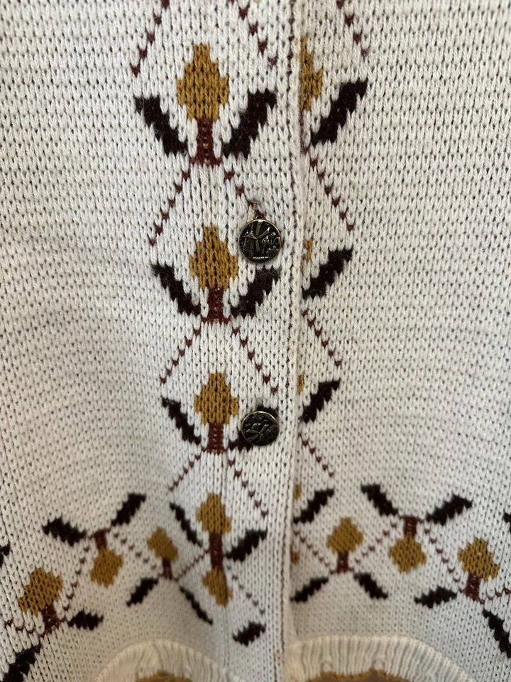 70s 80s Cream-Brown-Rust Tulips Knitted Shawl Poncho Cape JCPenney Hippie VTG - Image 4 of 4