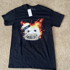 Black Ghostbusters Flaming Stay Puft Marshmallow Man On Fire T-Shirt Size Small