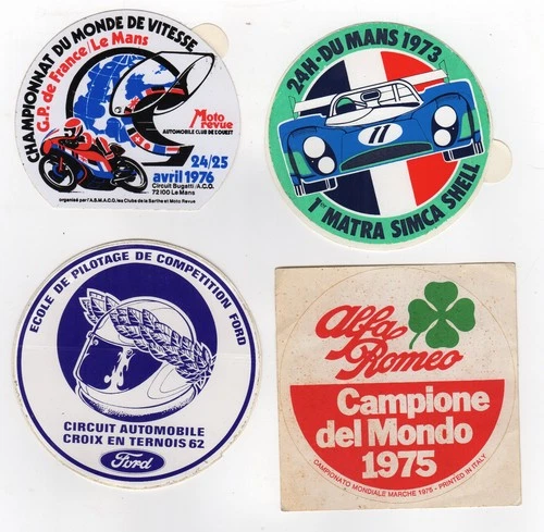 4 vintage stickers motorcycle car 24 hours Le Mans and others /TE5583