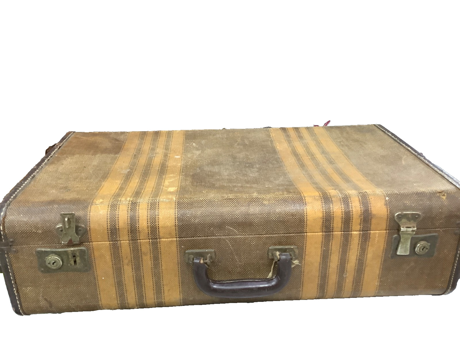 VINTAGE LUGGAGE, HARD SHELL TWEED EARLY TO MID 1900'S, BROWN